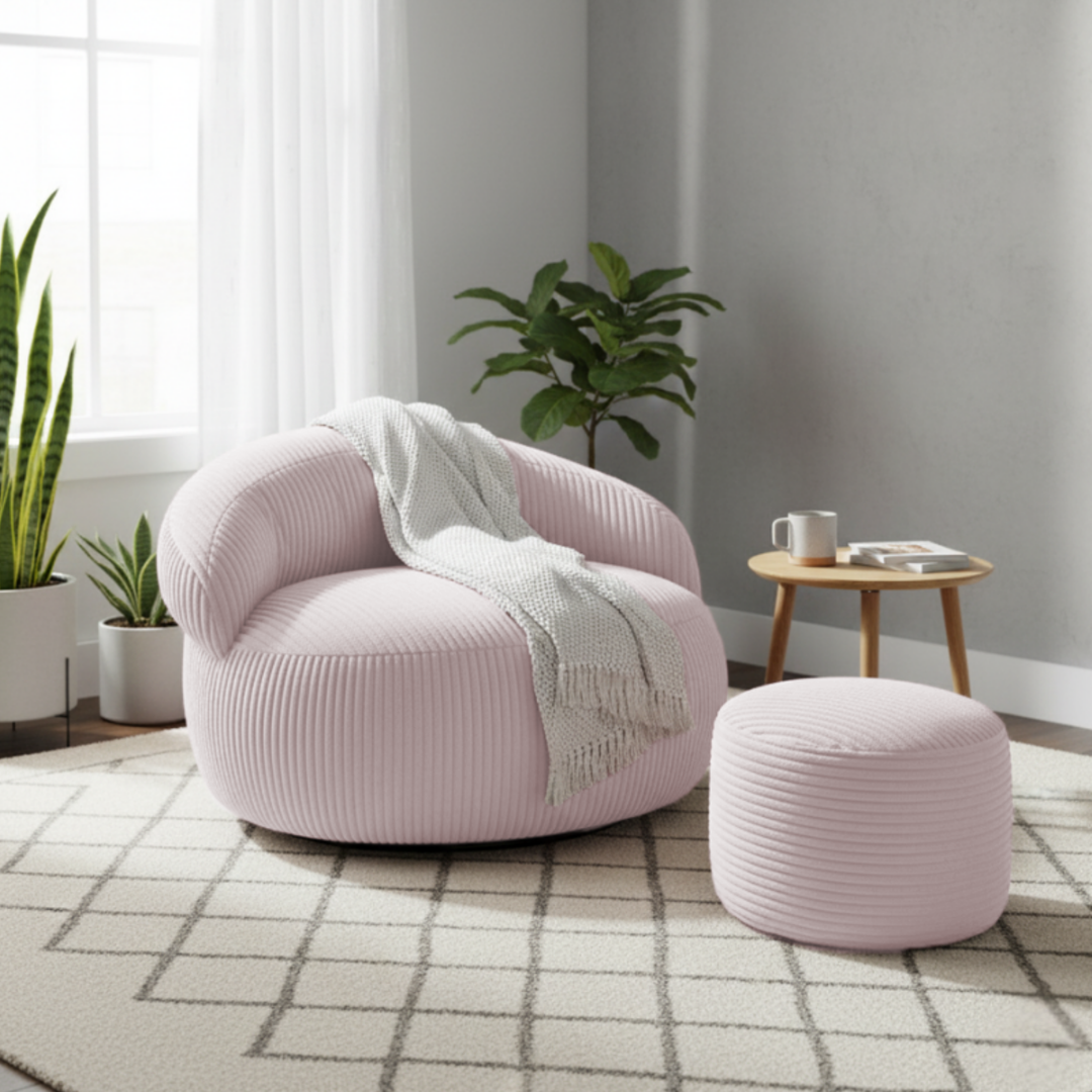 Pouf XXL Déhoussable En Velours Côtelé - 110 X 100 Cm