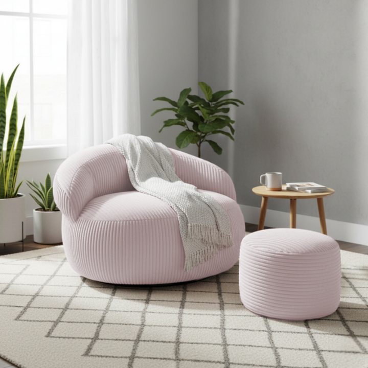 Pouf XXL Déhoussable En Velours Côtelé - 110 X 100 Cm