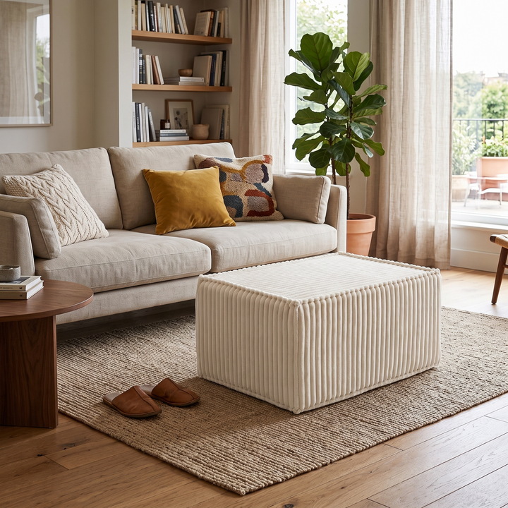 Module méridienne / repose-pieds déhoussable - Pour canapé modulable - Velours côtelé - 80x60 cm