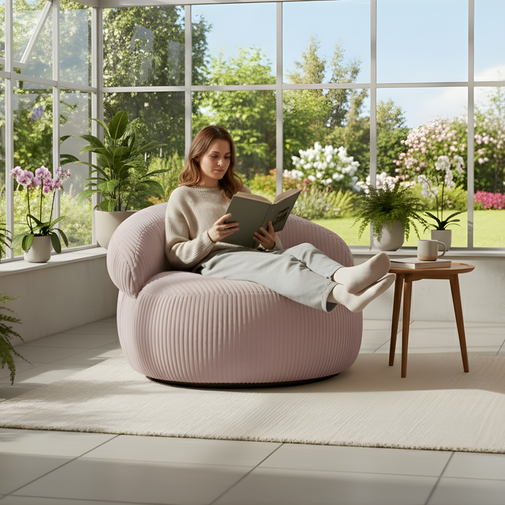 Pouf XXL Déhoussable En Velours Côtelé - 110 X 100 Cm