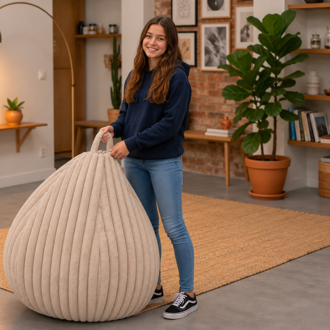 Pouf Poire Fourrure Côtelée Déhoussable - 105x85 Cm