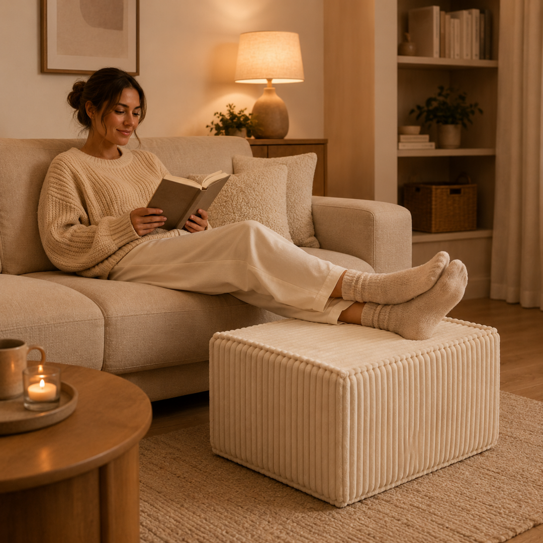Module méridienne / repose-pieds déhoussable - Pour canapé modulable - Velours côtelé - 80x60 cm