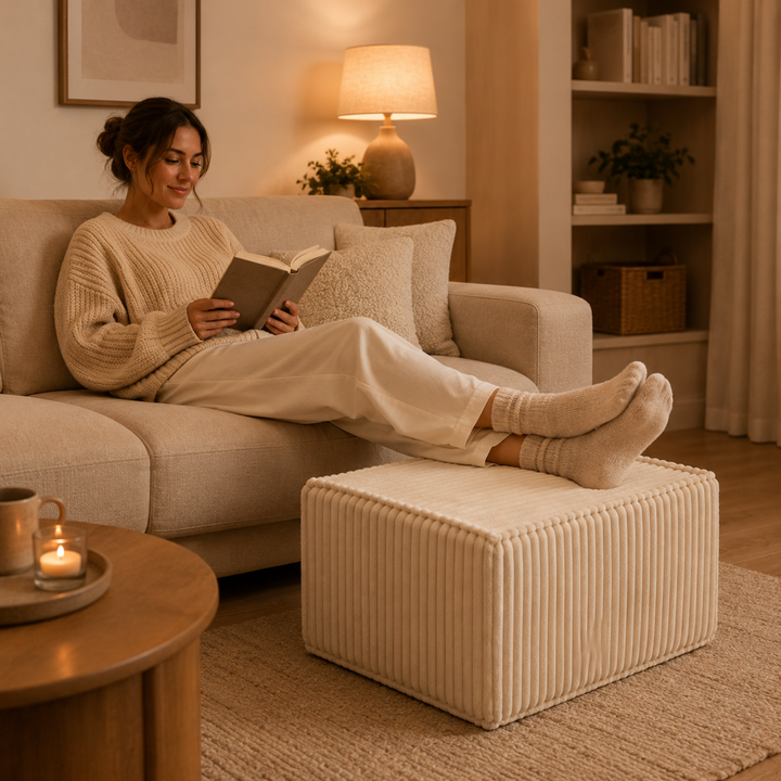 Module méridienne / repose-pieds déhoussable - Pour canapé modulable - Velours côtelé - 80x60 cm