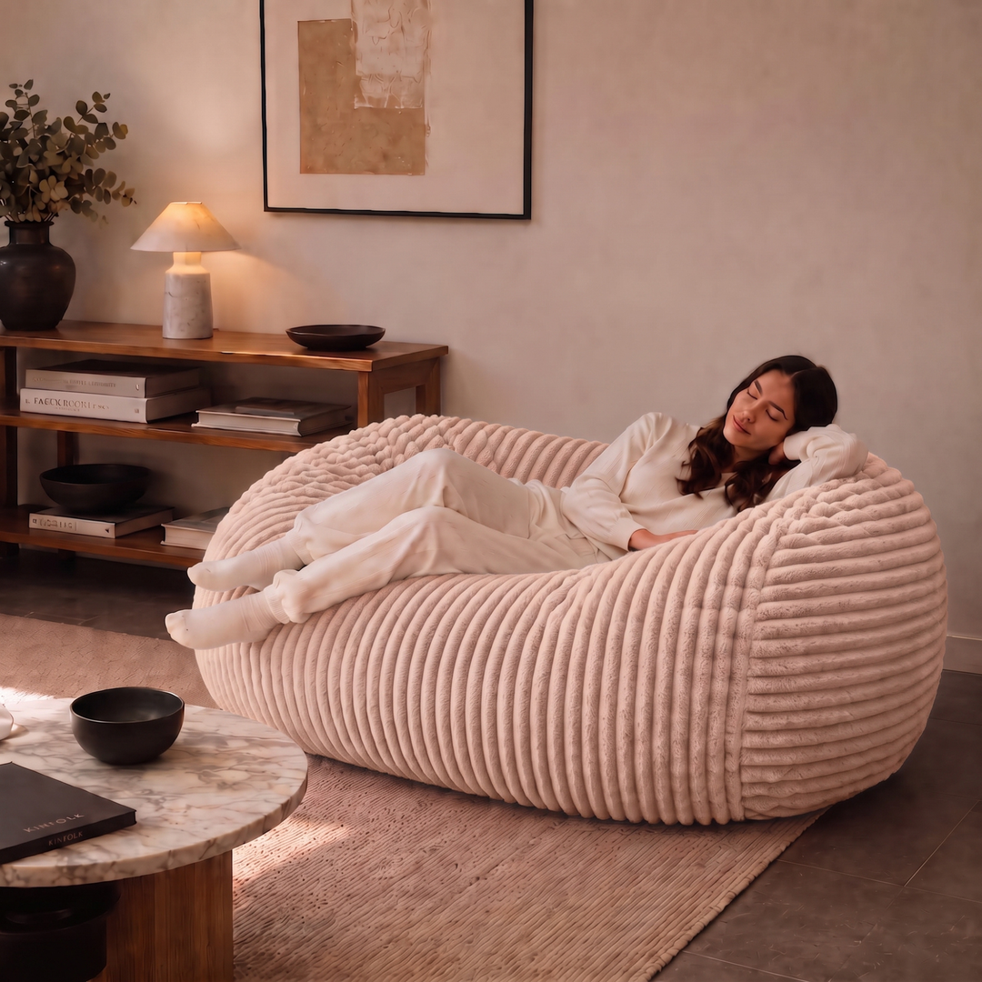 Pouf long géant déhoussable - Fourrure côtelée - 160 cm