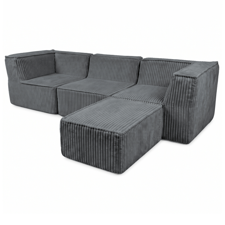 Canapé modulable 3 places avec méridienne - Velours côtelé - 90x262 cm