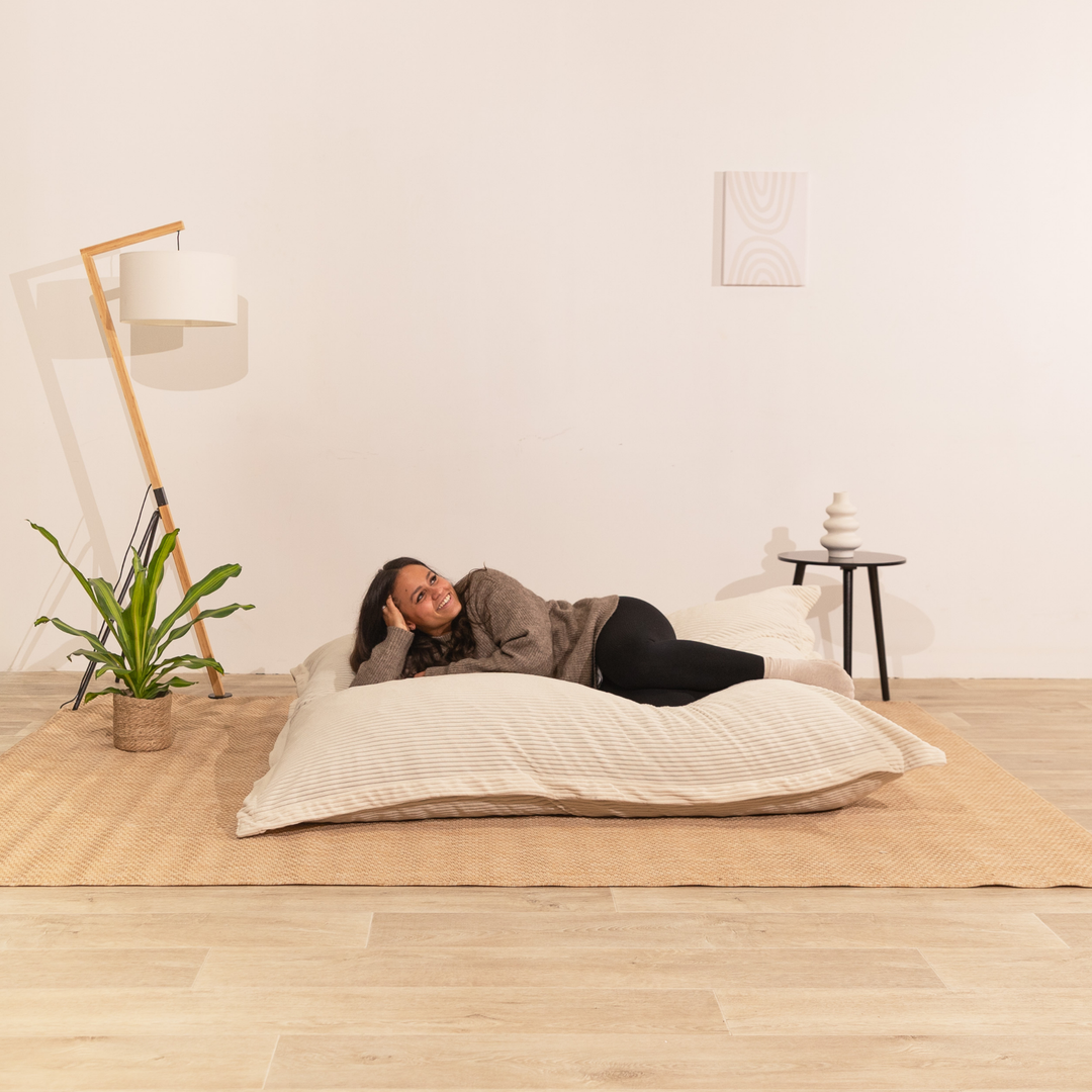 Pouf Velours Côtelé Déhoussable - 140x180 Cm