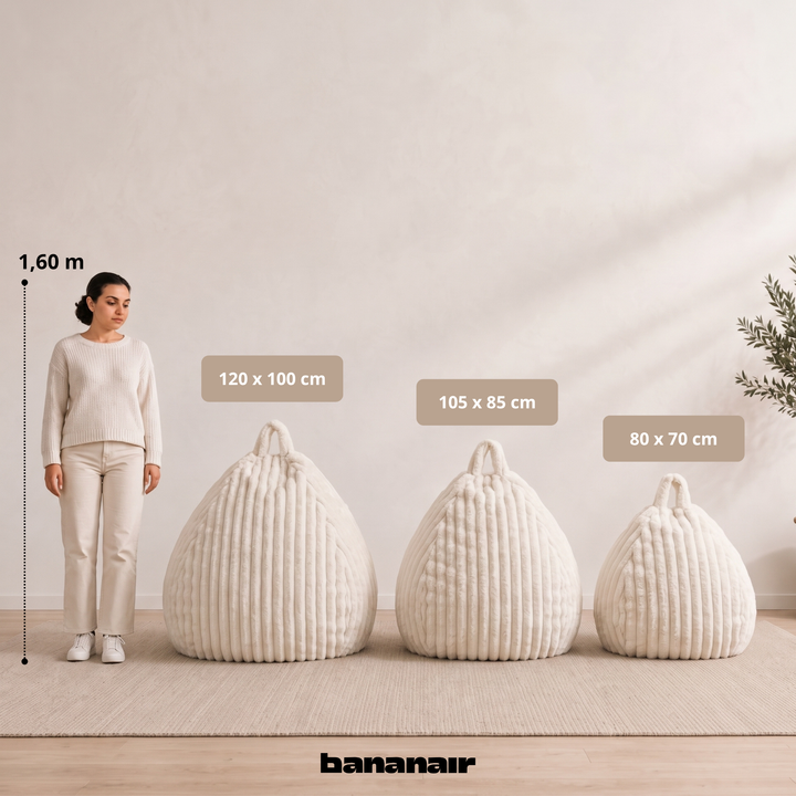 Pouf Poire Fourrure Côtelée Déhoussable - 105x85 Cm