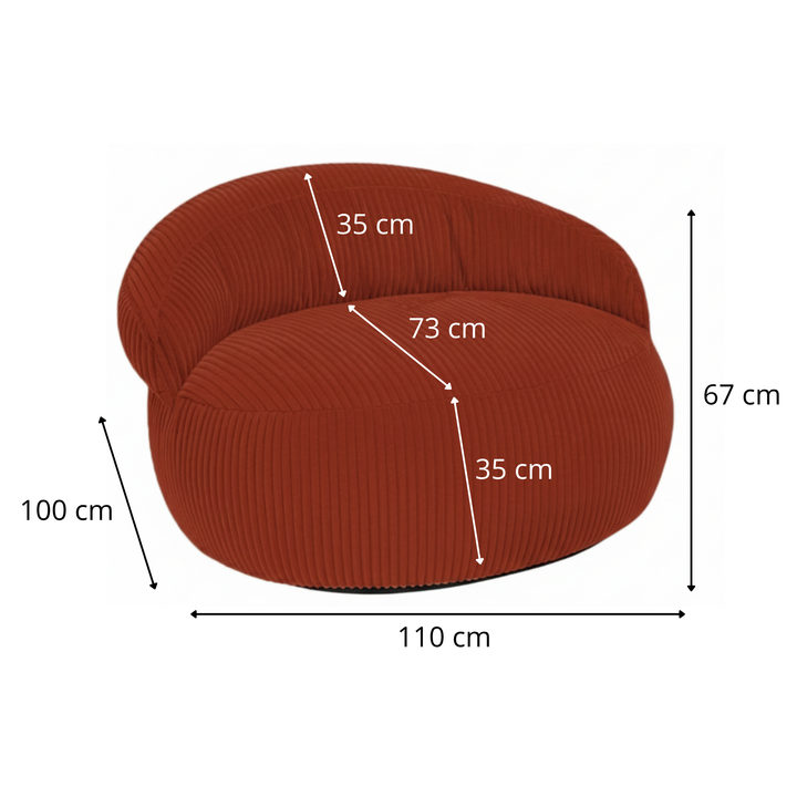 Pouf XXL Déhoussable En Velours Côtelé - 110 X 100 Cm