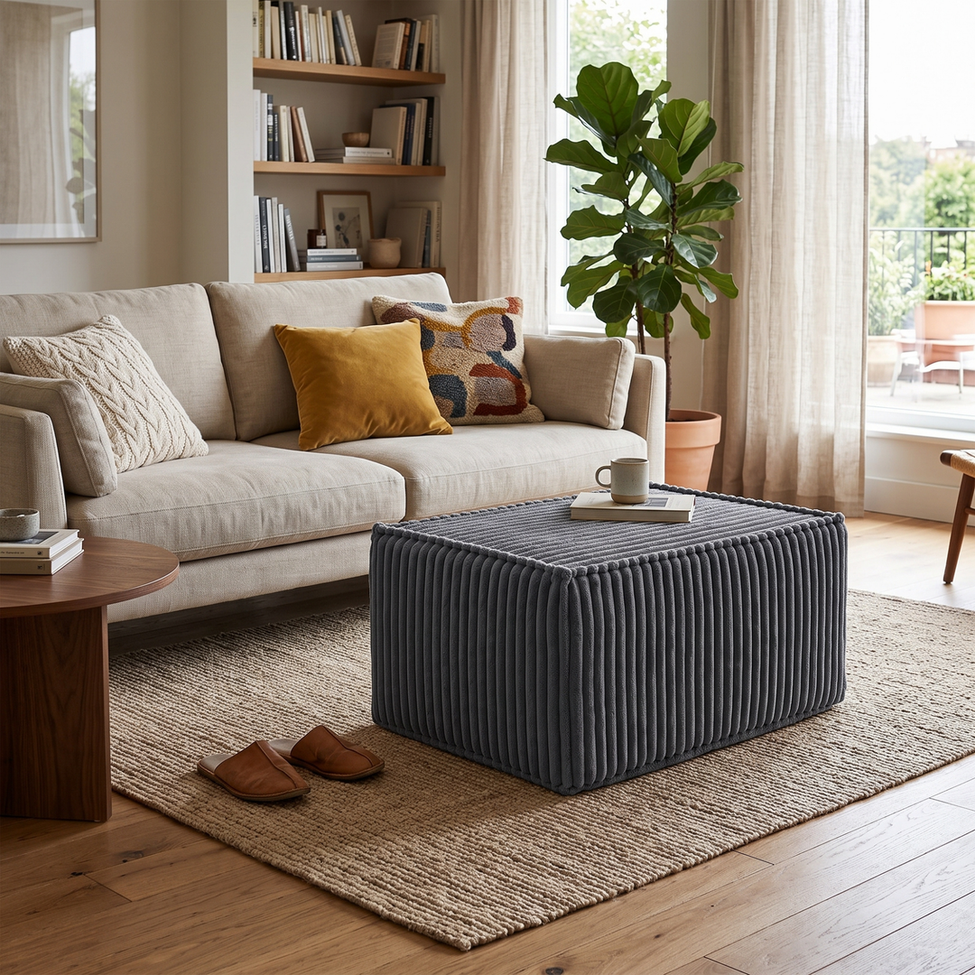 Module méridienne / repose-pieds déhoussable - Pour canapé modulable - Velours côtelé - 80x60 cm