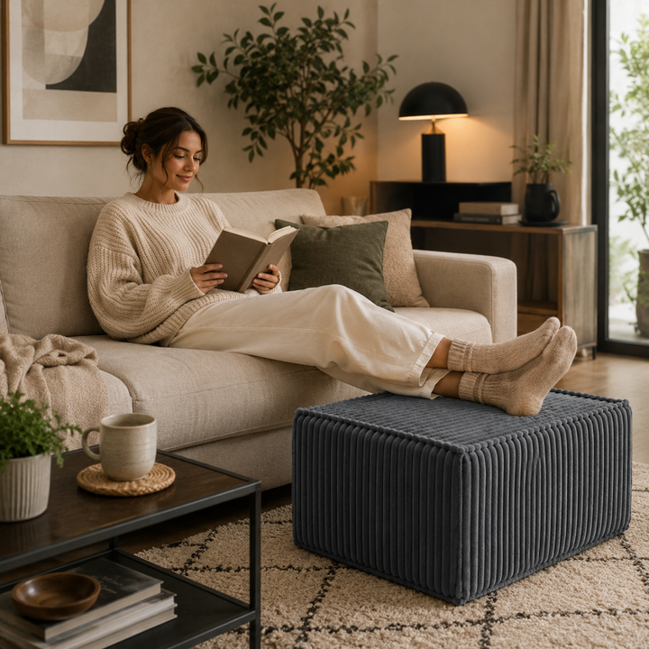 Module méridienne / repose-pieds déhoussable - Pour canapé modulable - Velours côtelé - 80x60 cm