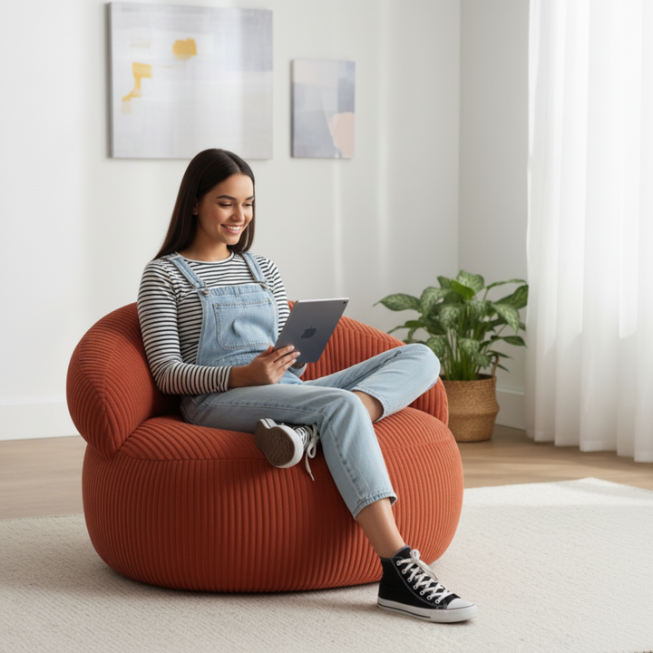 Pouf XXL Déhoussable En Velours Côtelé - 110 X 100 Cm