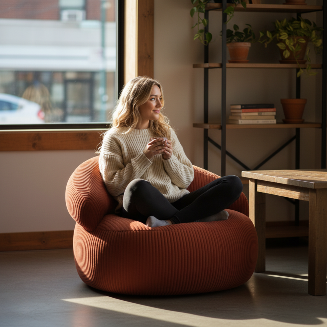 Pouf XXL Déhoussable En Velours Côtelé - 110 X 100 Cm