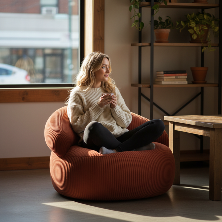 Pouf XXL Déhoussable En Velours Côtelé - 110 X 100 Cm