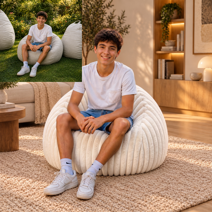 Pouf Poire Fourrure Côtelée Déhoussable - 105x85 Cm