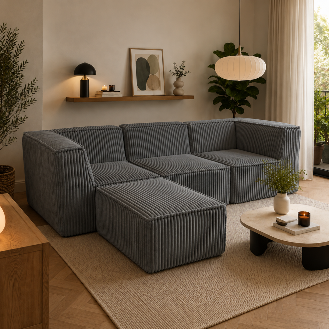Canapé modulable 3 places avec méridienne - Velours côtelé - 90x262 cm