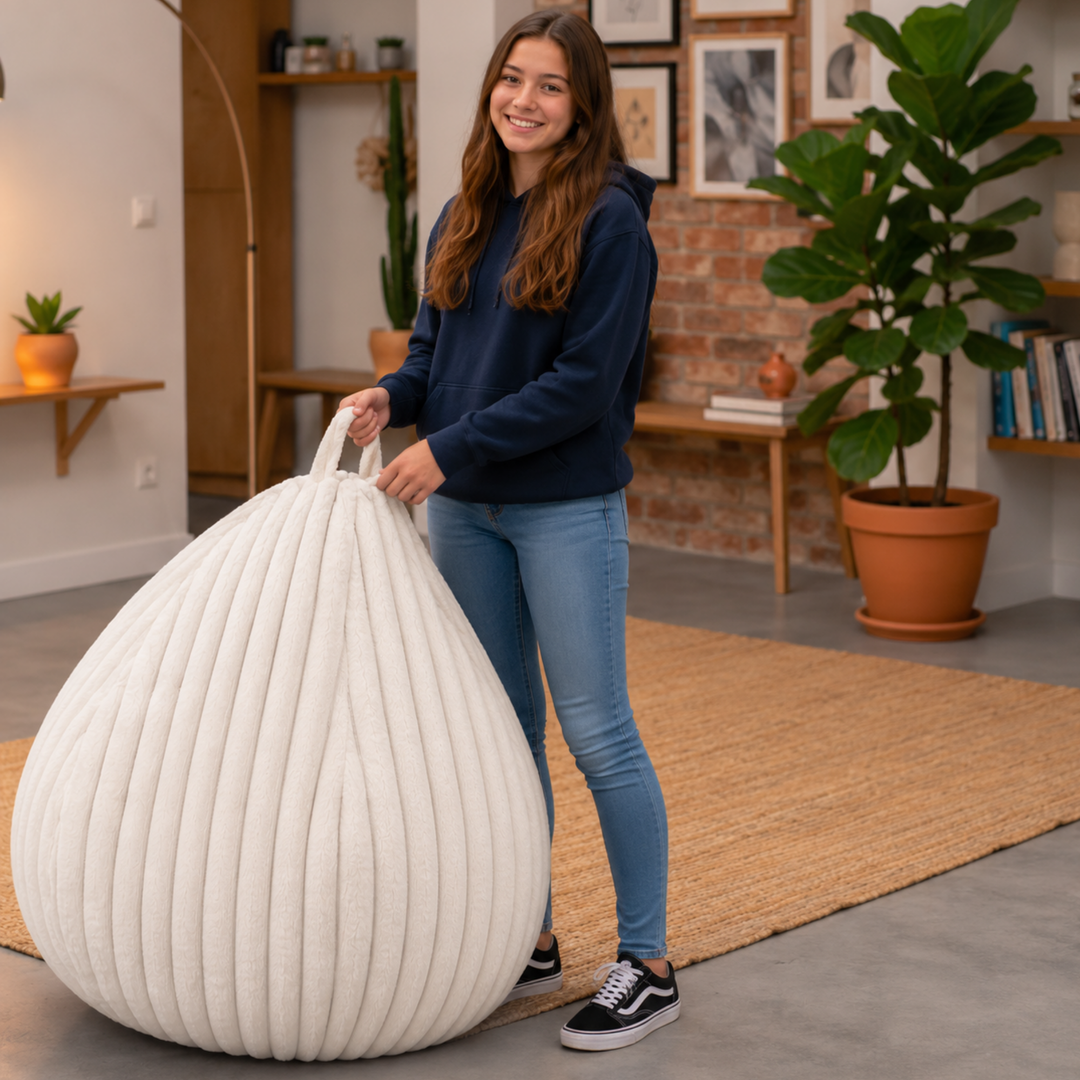 Pouf Poire Fourrure Côtelée Déhoussable - 105x85 Cm