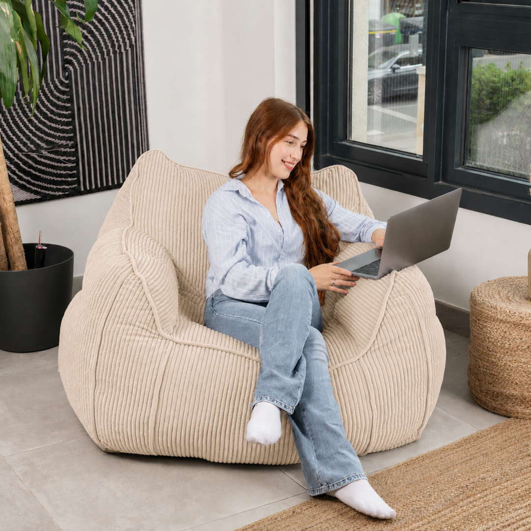 Pouf Fauteuil Velours Côtelé - 100x110 Cm