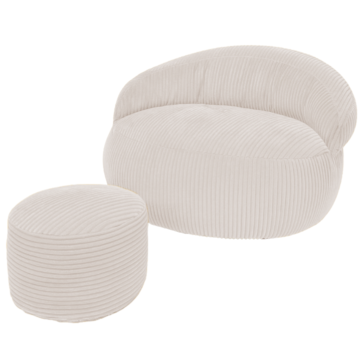 Pouf XXL En Velours Côtelé Déhoussable - 110 X 100 Cm + Repose-Pieds