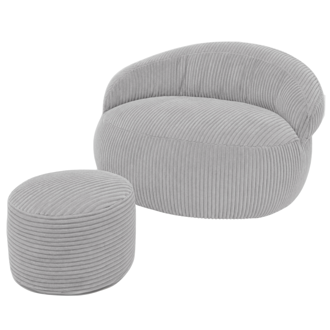 Pouf XXL En Velours Côtelé Déhoussable - 110 X 100 Cm + Repose-Pieds