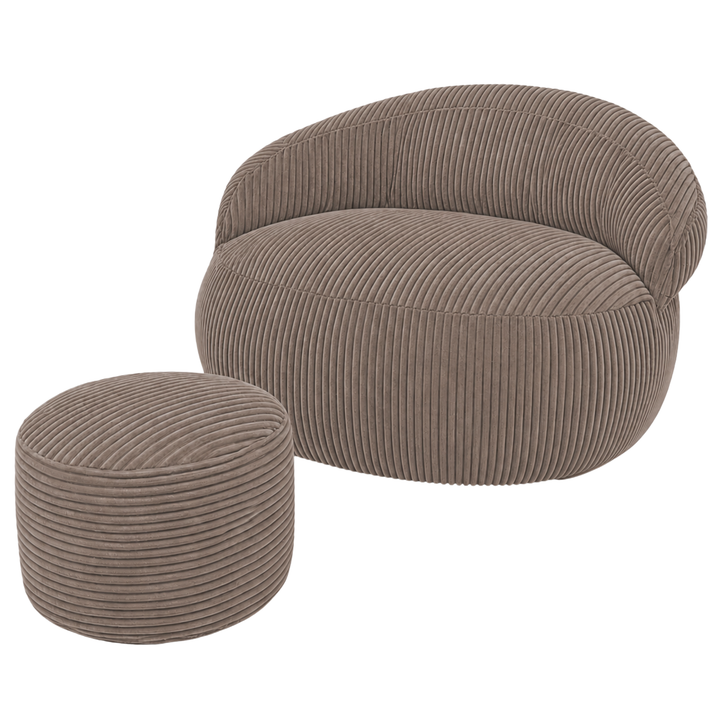 Pouf XXL En Velours Côtelé Déhoussable - 110 X 100 Cm + Repose-Pieds