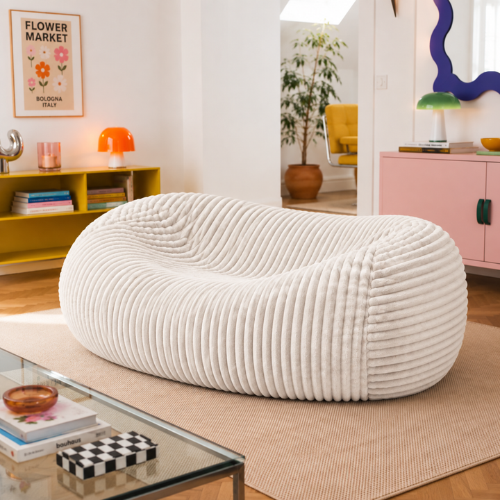 Pouf long géant déhoussable - Fourrure côtelée - 160 cm