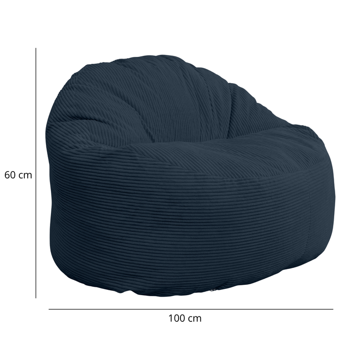Pouf velours côtelé épais bleu foncé, 100 cm de large, hauteur 60 cm