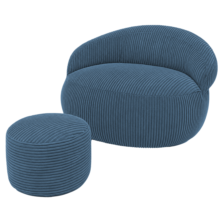 Pouf XXL En Velours Côtelé Déhoussable - 110 X 100 Cm + Repose-Pieds