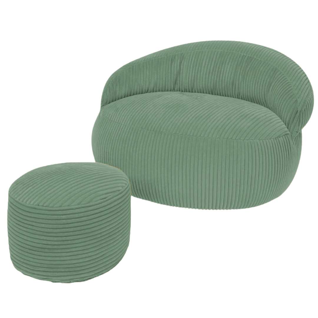Pouf XXL En Velours Côtelé Déhoussable - 110 X 100 Cm + Repose-Pieds
