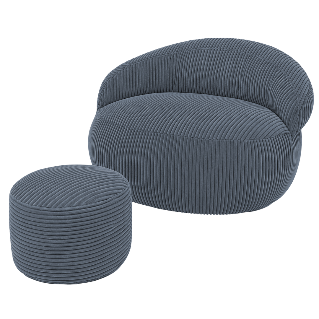 Pouf XXL En Velours Côtelé Déhoussable - 110 X 100 Cm + Repose-Pieds