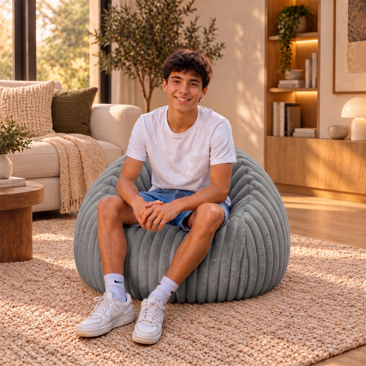 Pouf Poire Fourrure Côtelée Déhoussable - 105x85 Cm