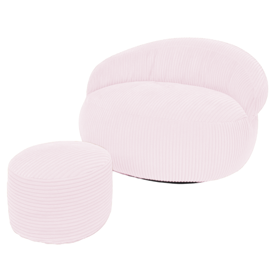Pouf XXL En Velours Côtelé Déhoussable - 110 X 100 Cm + Repose-Pieds
