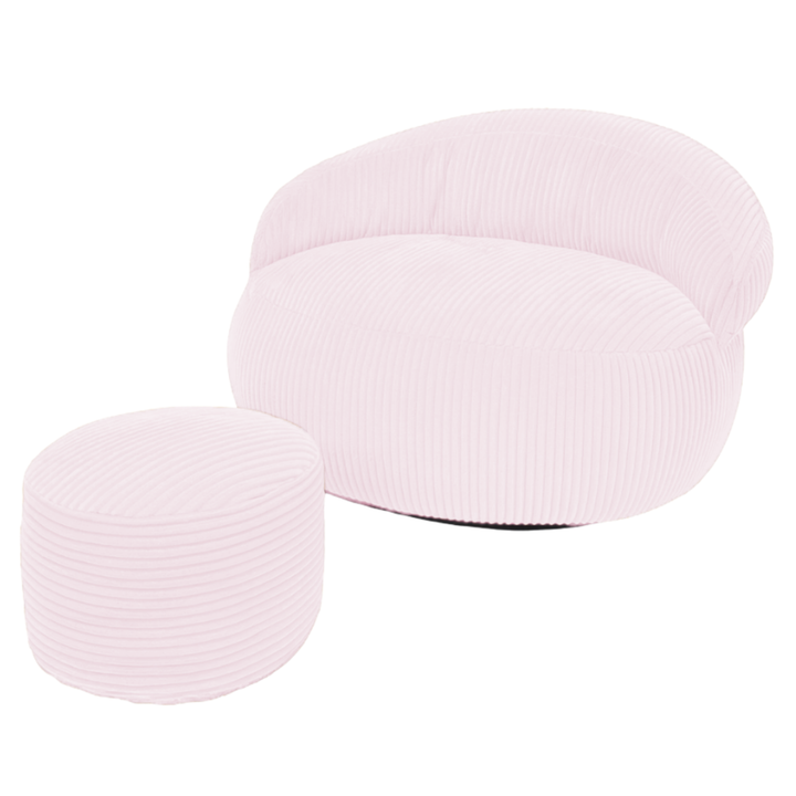 Pouf XXL En Velours Côtelé Déhoussable - 110 X 100 Cm + Repose-Pieds