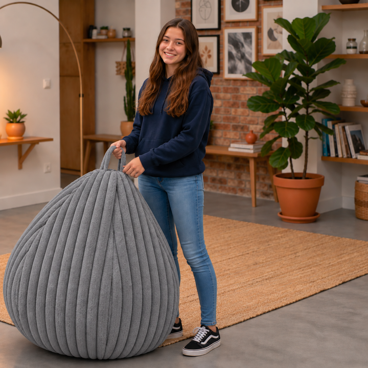 Pouf Poire Fourrure Côtelée Déhoussable - 105x85 Cm