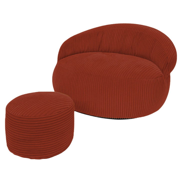 Pouf XXL En Velours Côtelé Déhoussable - 110 X 100 Cm + Repose-Pieds