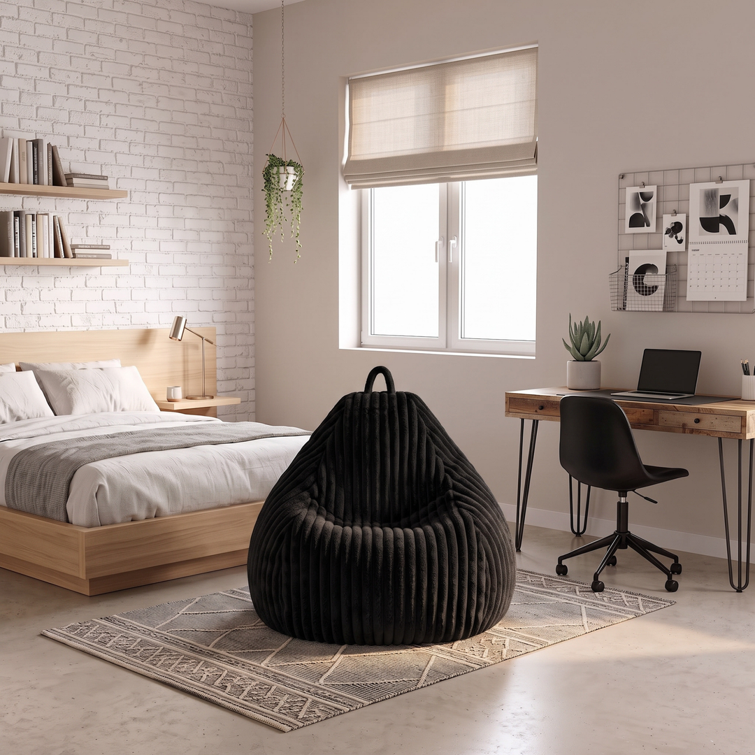 Pouf Poire Fourrure Côtelée Déhoussable - 105x85 Cm