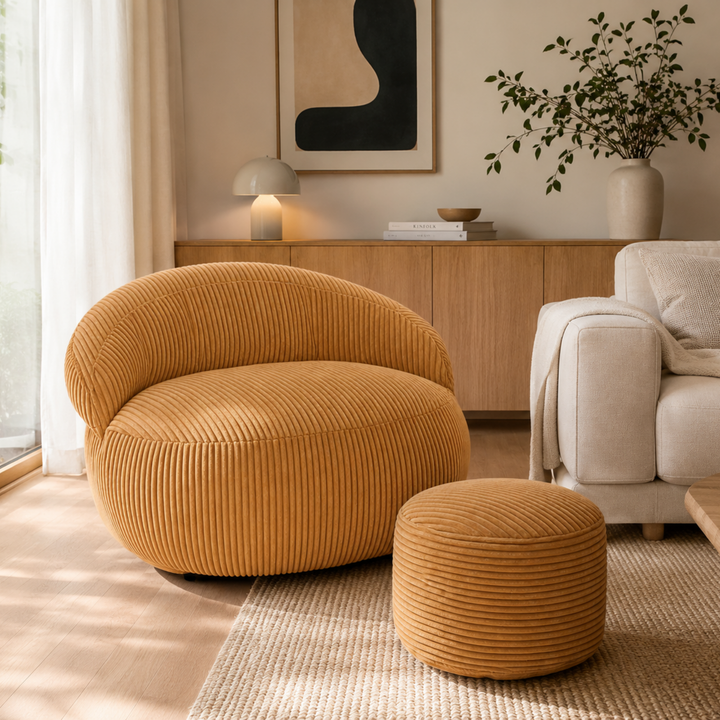Pouf XXL En Velours Côtelé Déhoussable - 110 X 100 Cm + Repose-Pieds