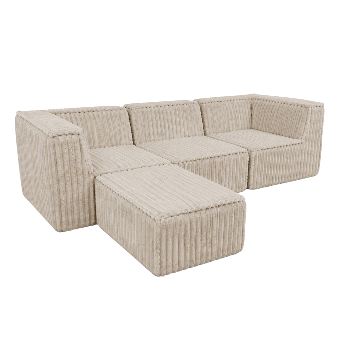 Canapé modulable 3 places déhoussable avec méridienne - Fourrure côtelée - 90x262 cm