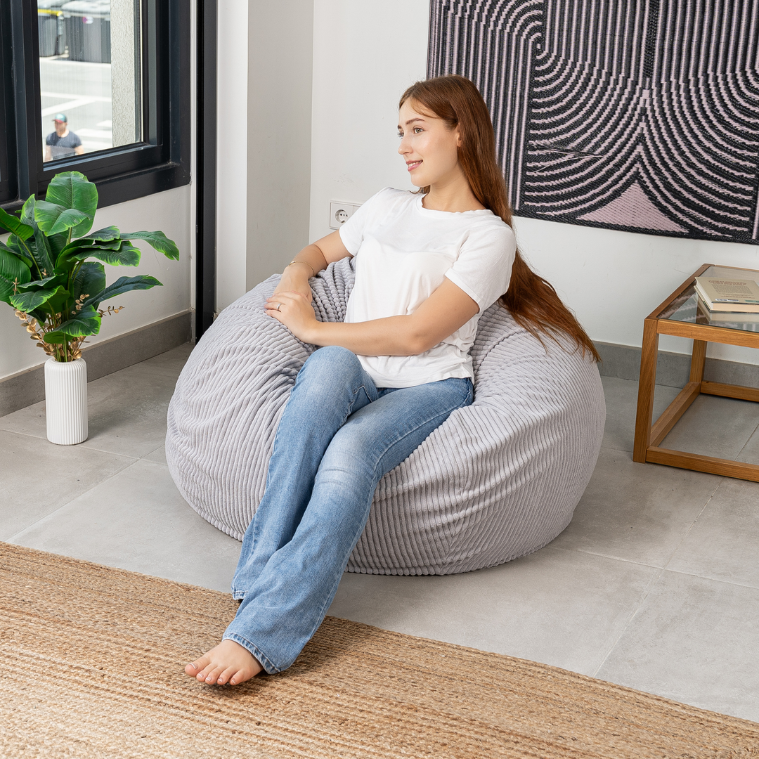 Pouf Poire Velours Côtelé Déhoussable - 105x85 Cm