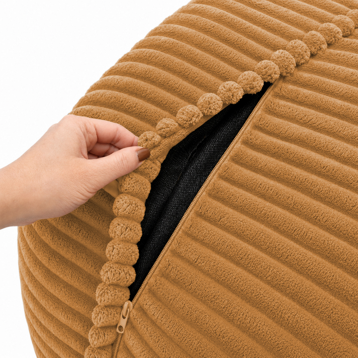 Pouf XXL En Velours Côtelé Déhoussable - 110 X 100 Cm + Repose-Pieds