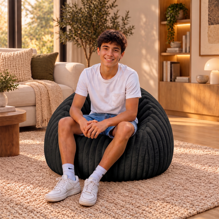 Pouf Poire Fourrure Côtelée Déhoussable - 105x85 Cm