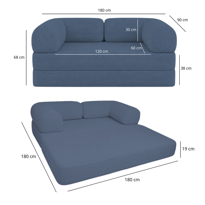 Canapé Lit Compressé Modulable 2 Places Velours Côtelé - 90 X 180 Cm