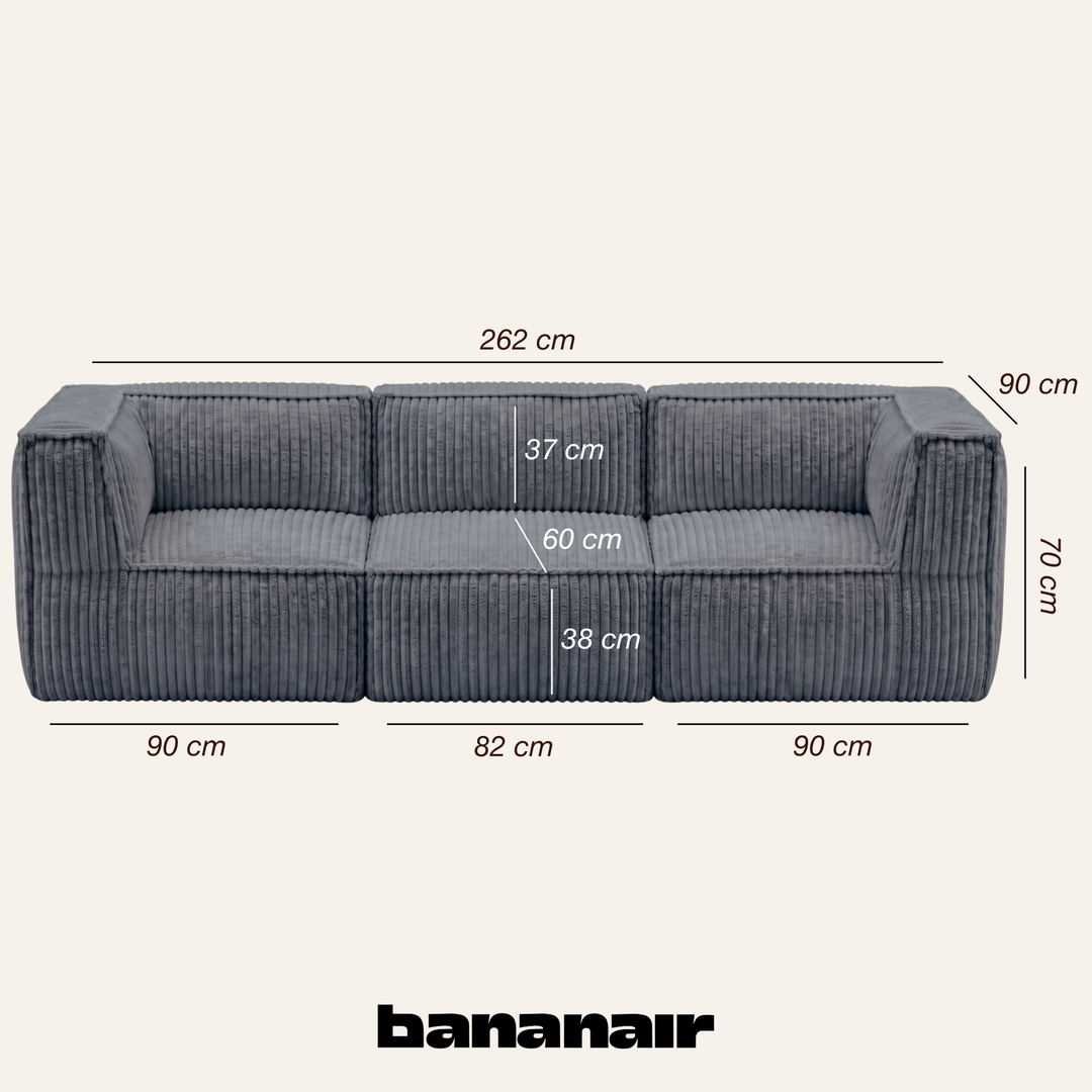 Canapé modulable 3 places déhoussable - Velours côtelé - 90x262 cm