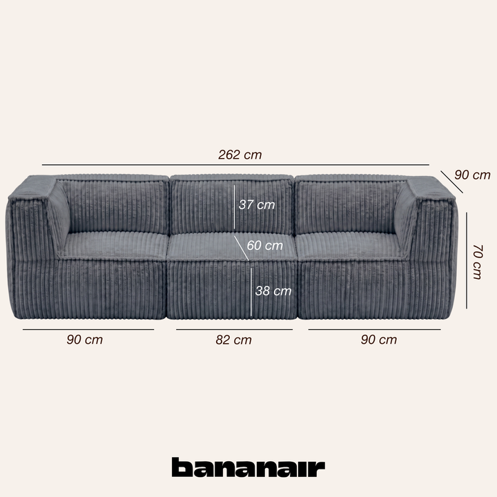 Canapé modulable 3 places déhoussable - Velours côtelé - 90x262 cm