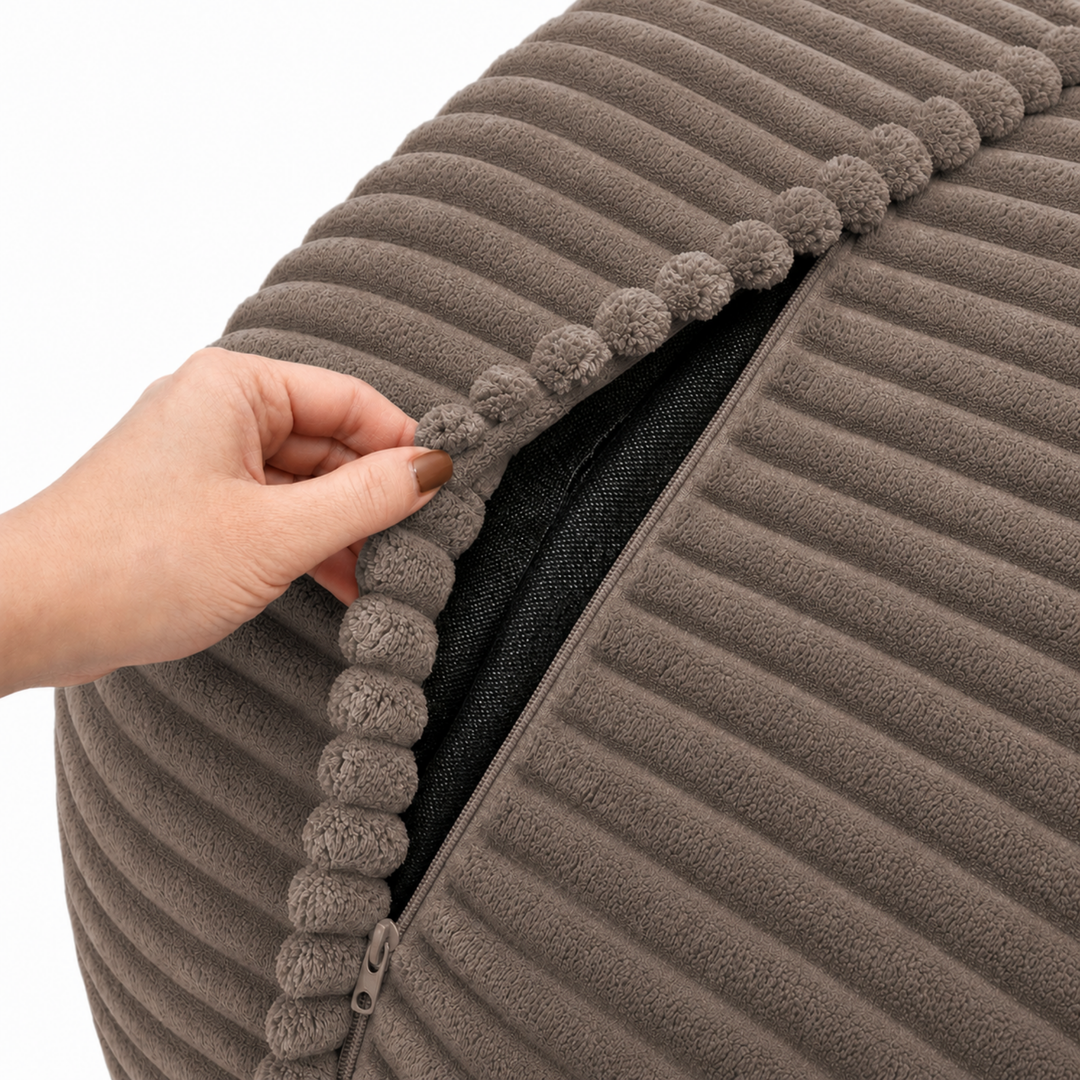 Pouf XXL En Velours Côtelé Déhoussable - 110 X 100 Cm + Repose-Pieds