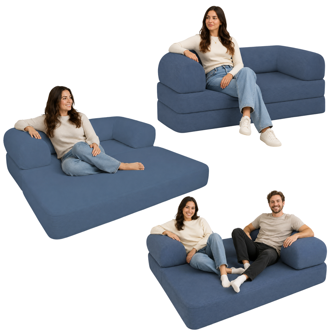 Canapé Lit Compressé Modulable 2 Places Velours Côtelé - 90 X 180 Cm