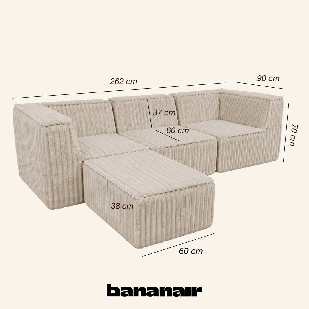 Canapé modulable 3 places déhoussable avec méridienne - Fourrure côtelée - 90x262 cm