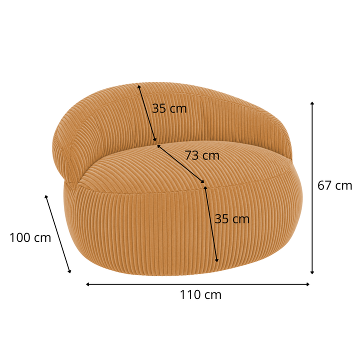 Pouf XXL Déhoussable En Velours Côtelé - 110 X 100 Cm