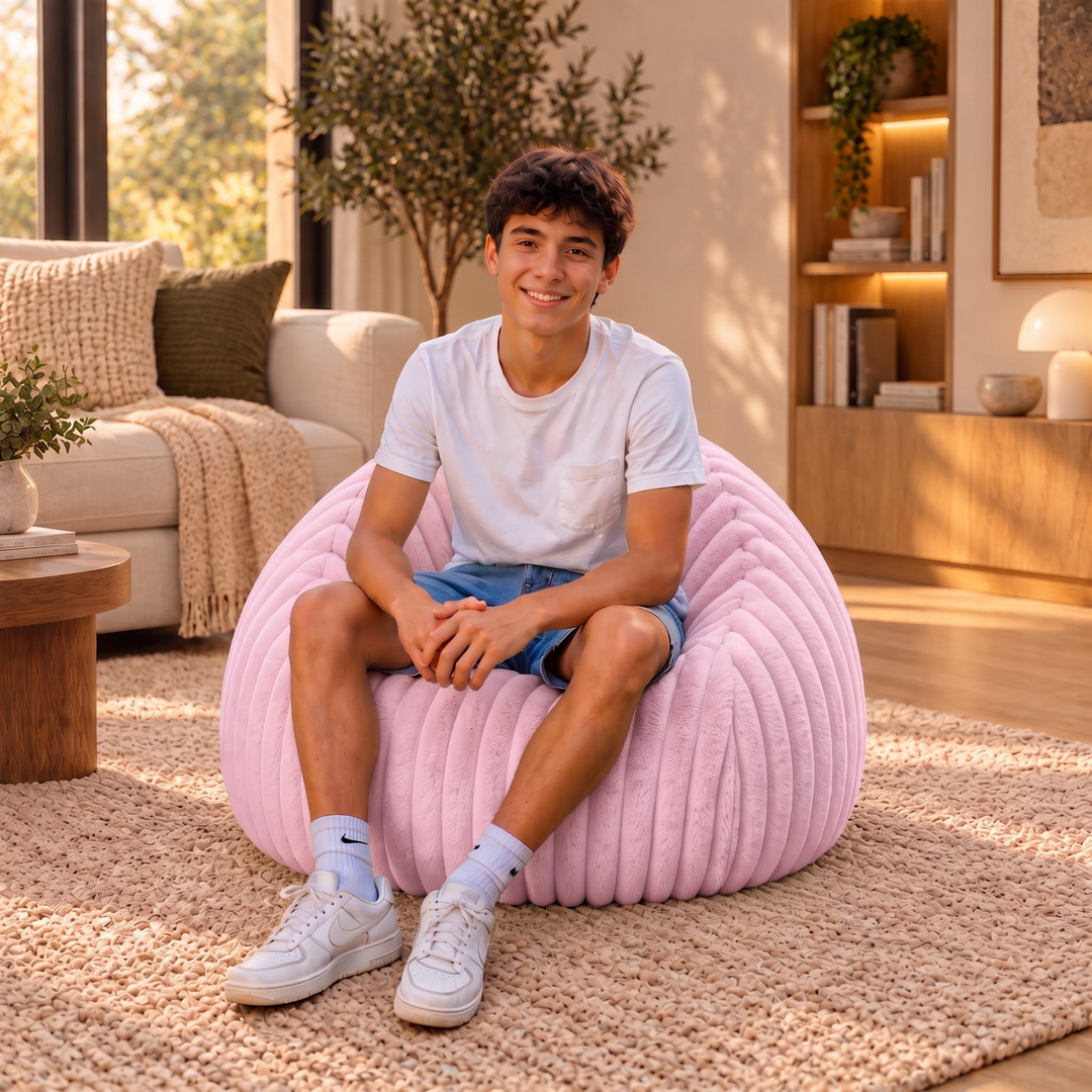 Pouf Poire Fourrure Côtelée Déhoussable - 105x85 Cm