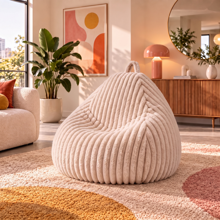 Pouf Poire Fourrure Côtelée Déhoussable - 120x100 Cm