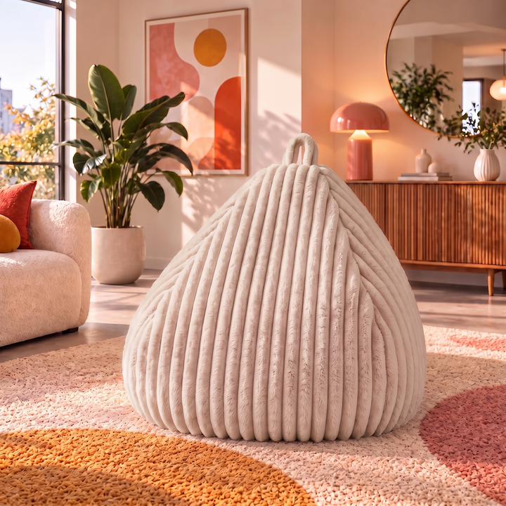 Pouf Poire Fourrure Côtelée Déhoussable - 120x100 Cm